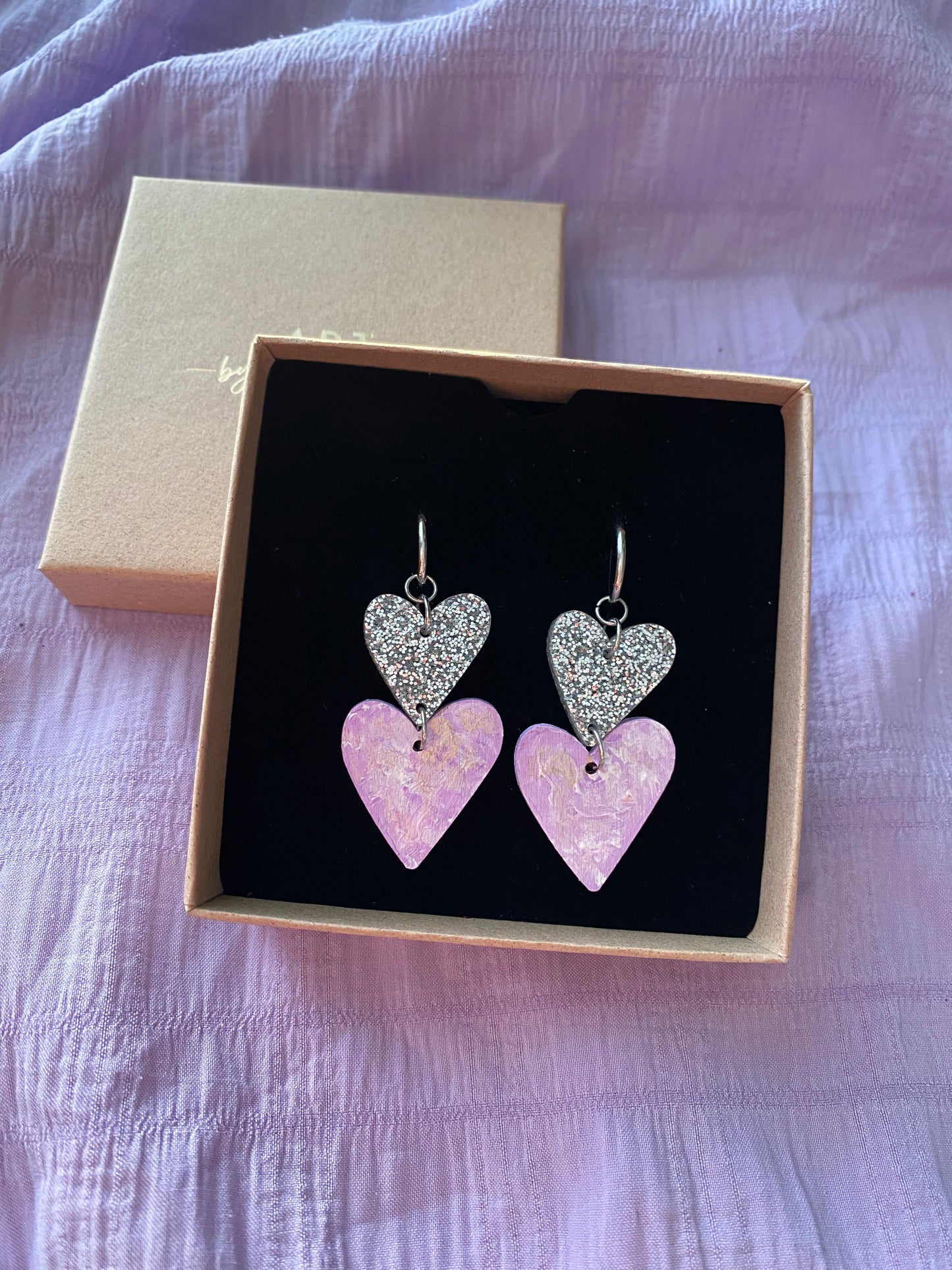 Lavender hearts - earrings